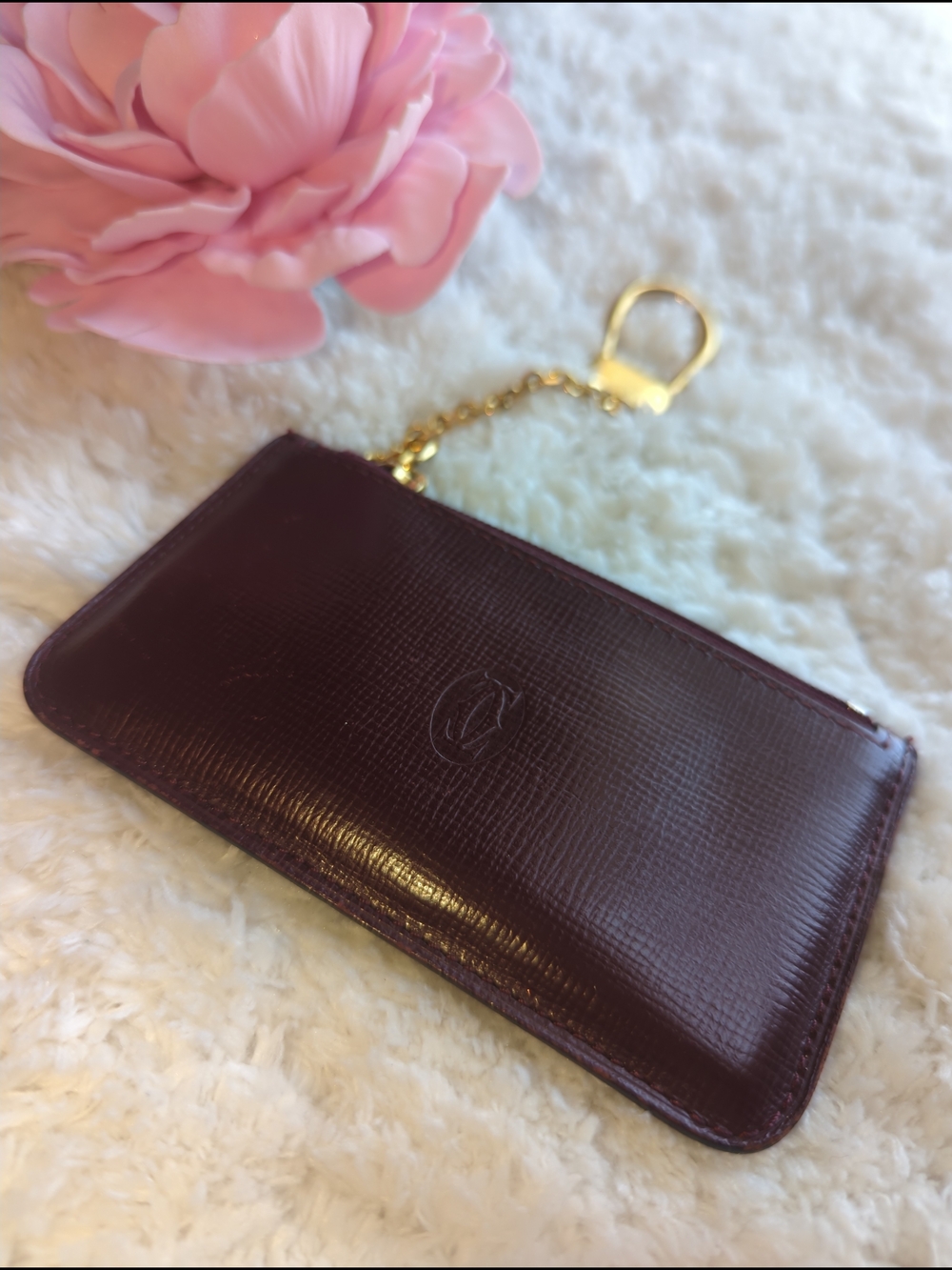 Cartier Coin Zip Wallet Must de Cartier Bordeaux Leather Key Pouch keychain Gold